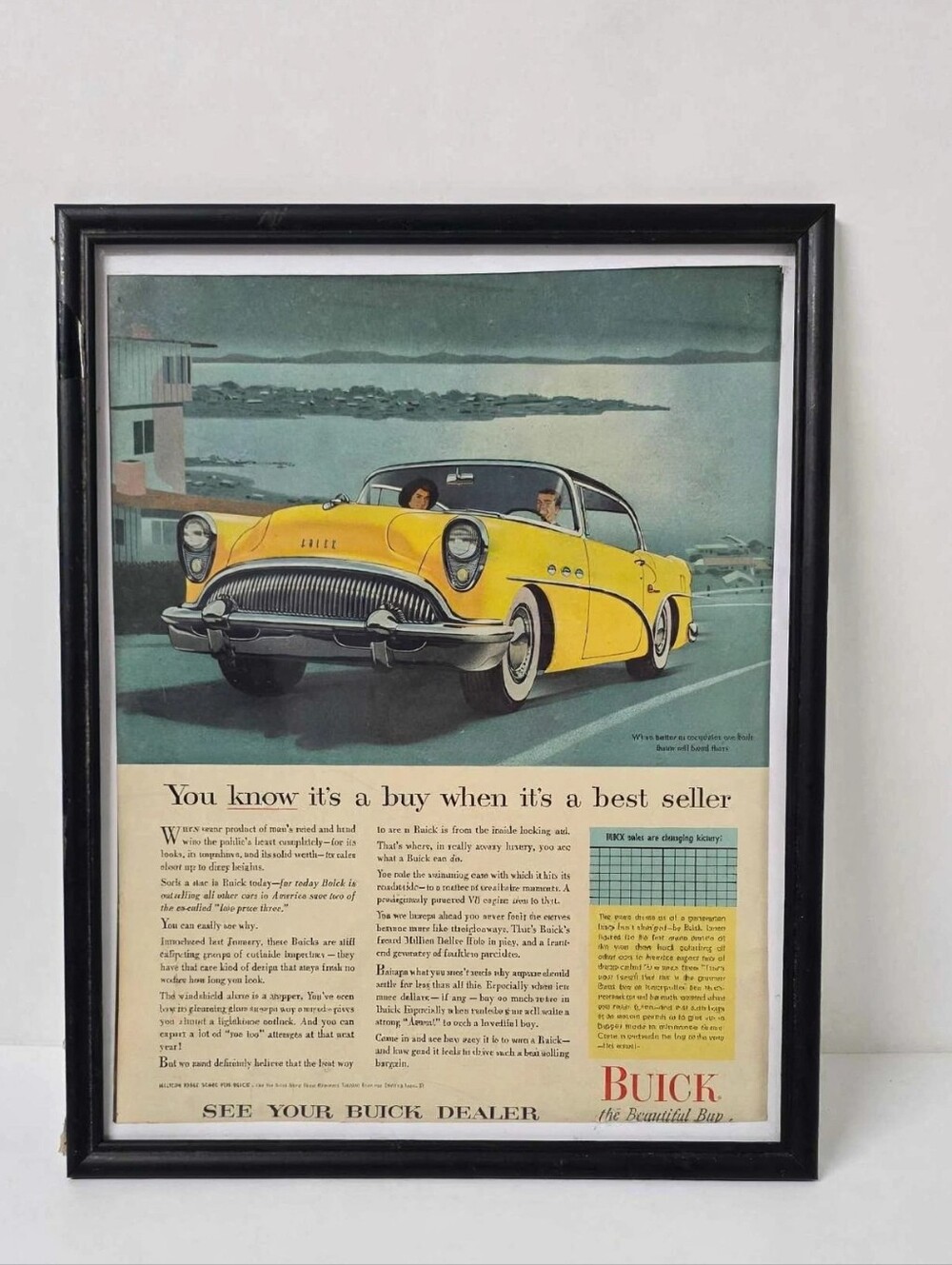 Vintage Buick Yellow Car Framed Art Poster